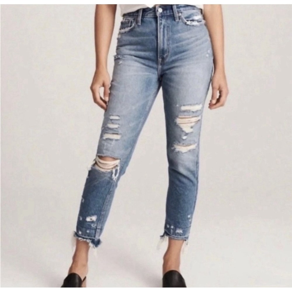Abercrombie & Fitch Women's 27/4 Annie Distressed High Rise Girlfriend Jeans 396